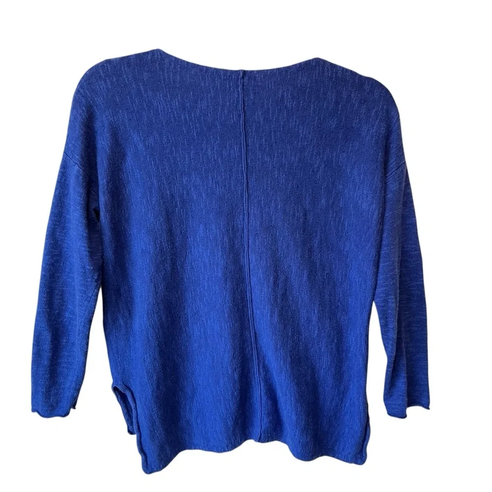 Eileen Fisher Organic Linen cotton tee XXS Blue Boatneck 3/4 sleeves top HOLE - Picture 2 of 8